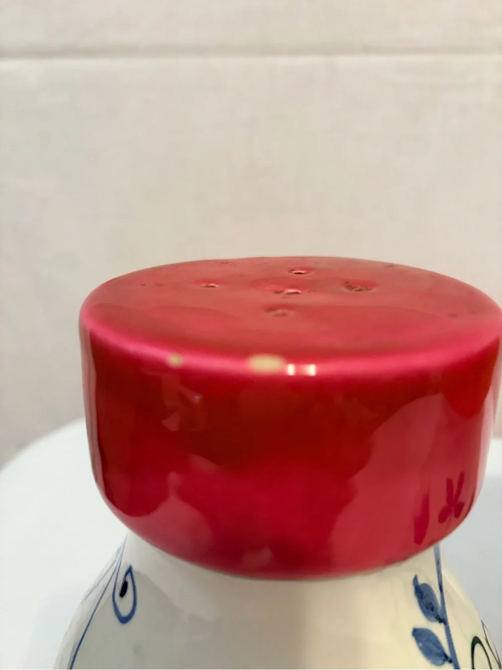 Hand-Painted Ceramic Salt and Pepper Shakers - Red & Orange Tops